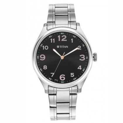 Titan Trendsetter 1802SM04 Black Dial Stainless Steel Strap Quartz Men's Watch